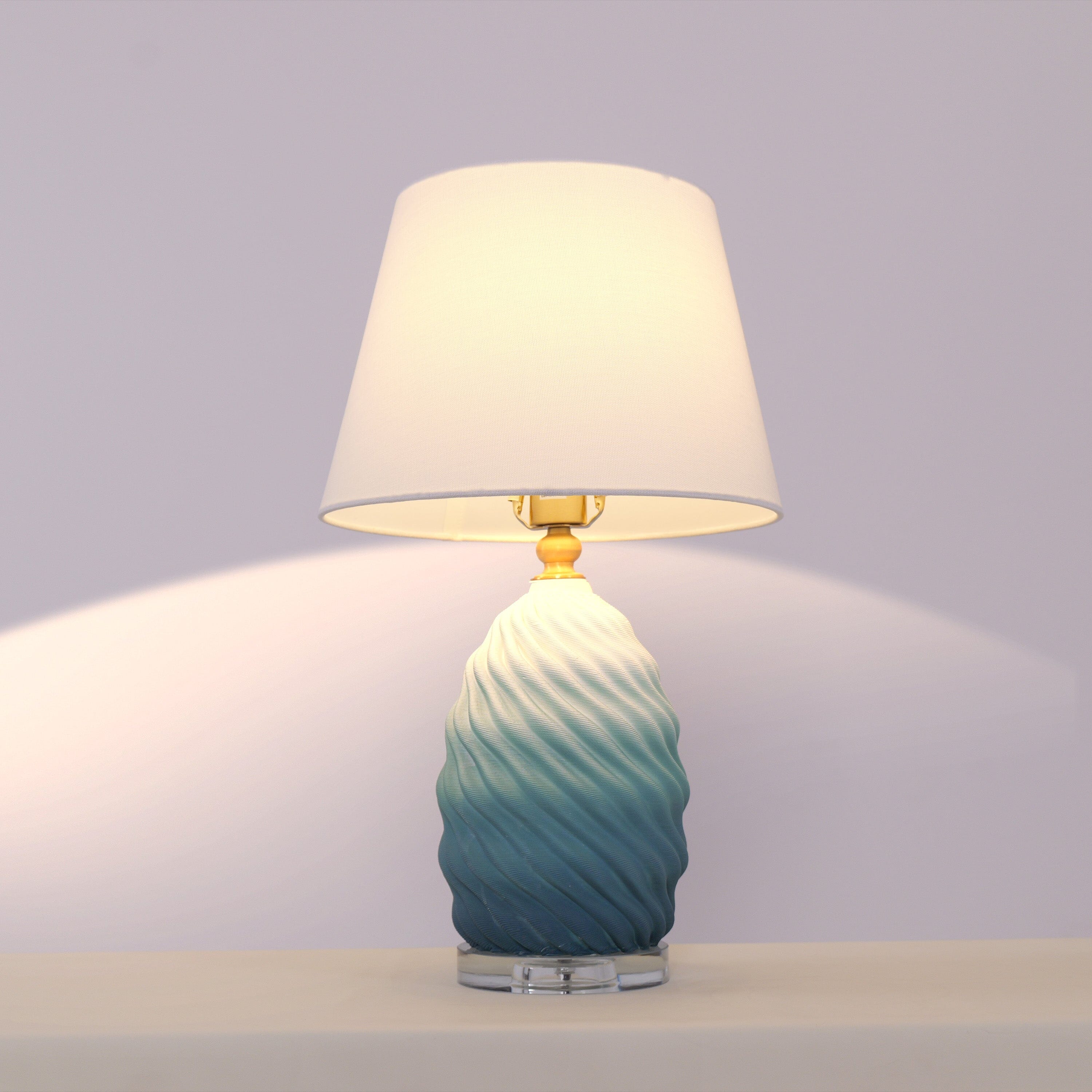 Threaded Ceramic Table Lamp - 3D Lamp with Fabric Shade