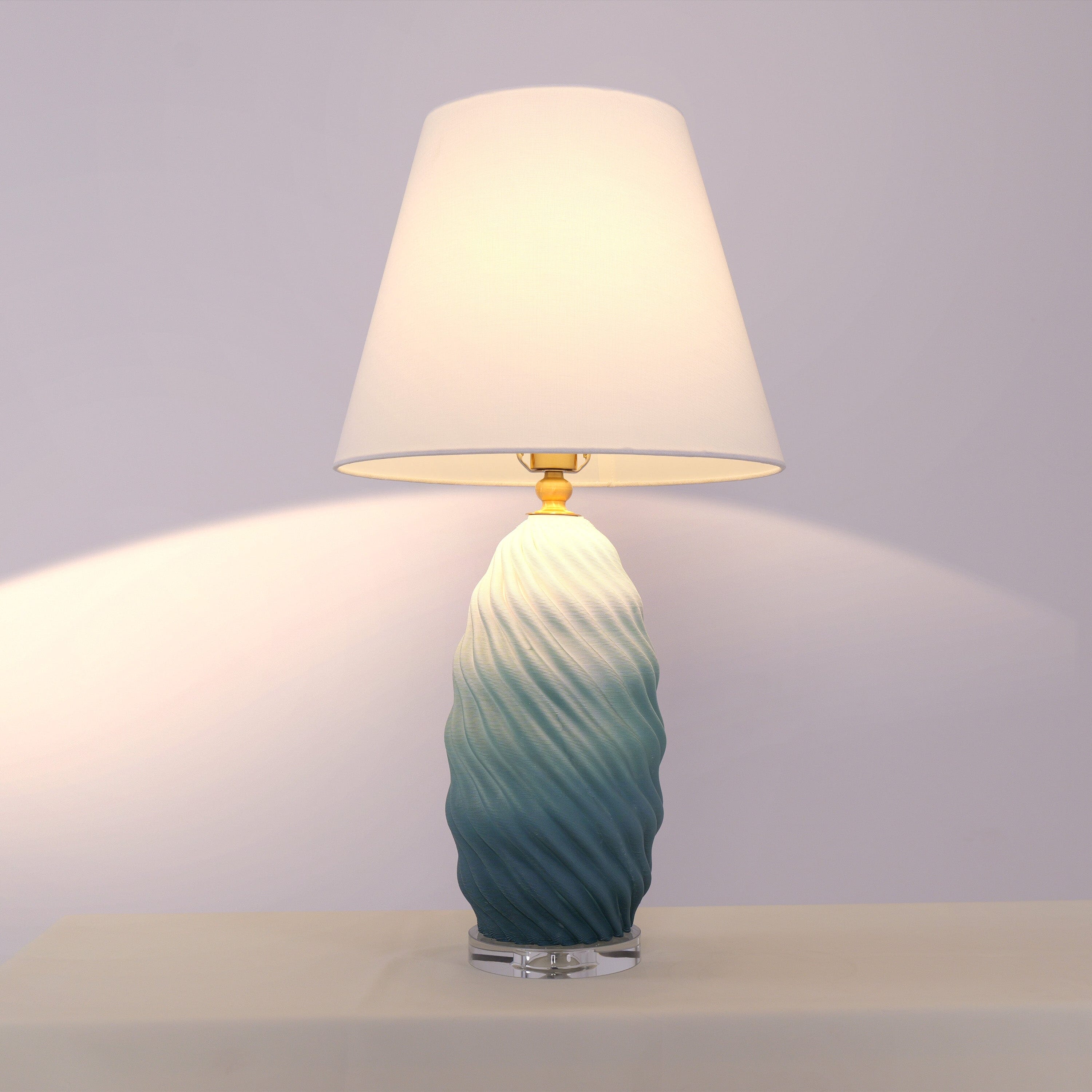 Threaded Ceramic Table Lamp - 3D Lamp with Fabric Shade