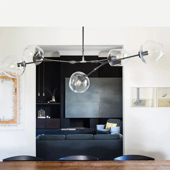 Modern Satellite-Shape Chandelier | Blown Glass Shades Ceiling Light Fixture