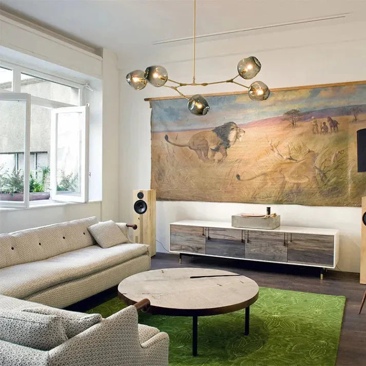 Modern Satellite-Shape Chandelier | Blown Glass Shades Ceiling Light Fixture