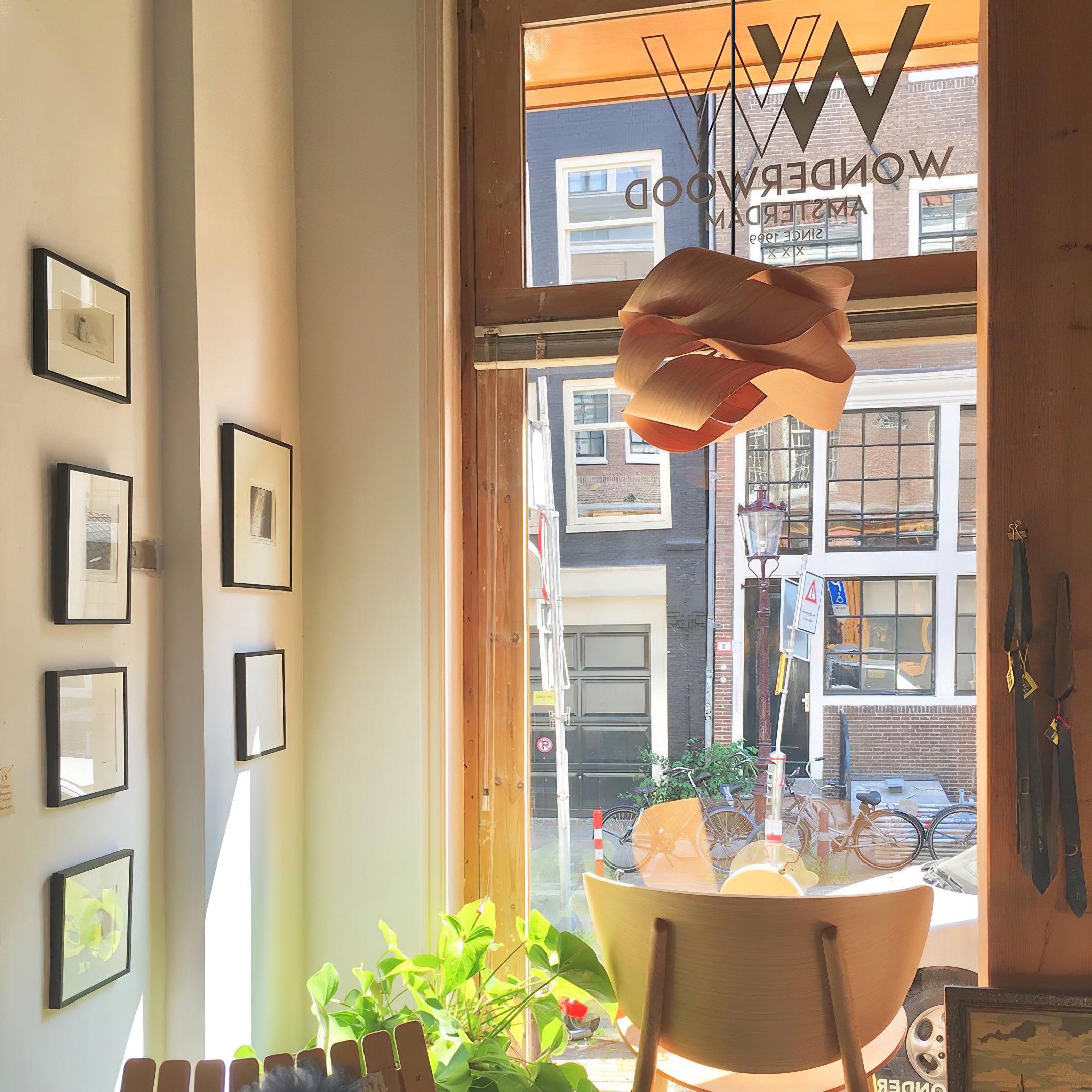 Wood Veneer Wave Curve Pendant Light