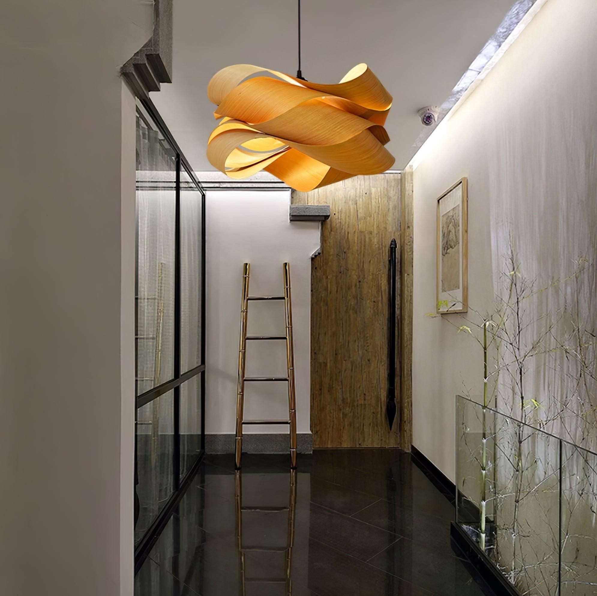 Wood Veneer Wave Curve Pendant Light