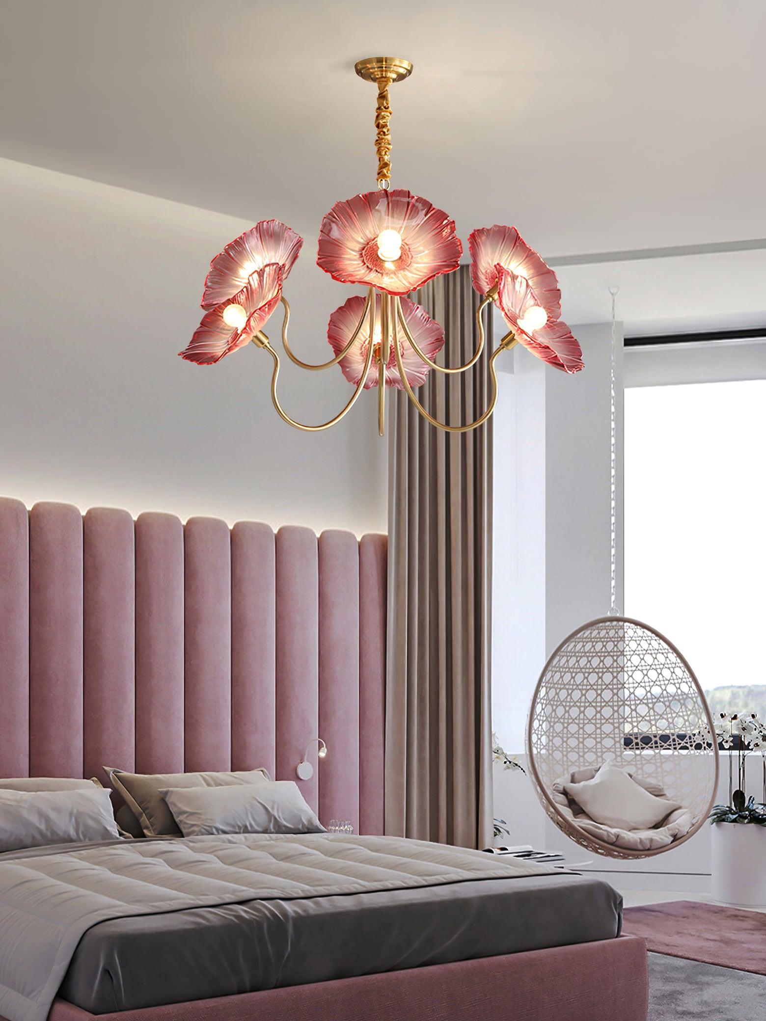 Artistic Glass Chandelier – Lotus Leaf Shape Hanging Ceiling Lamp