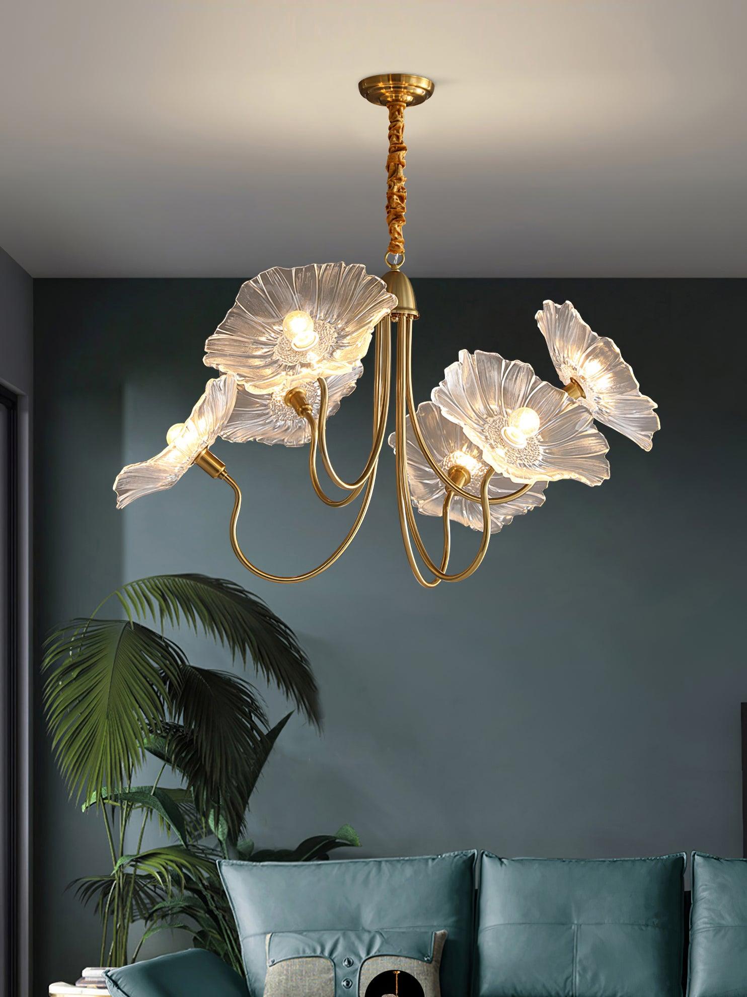 Artistic Glass Chandelier – Lotus Leaf Shape Hanging Ceiling Lamp