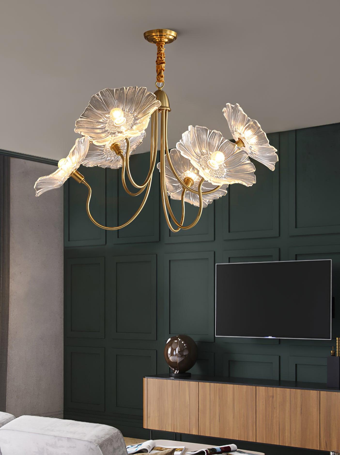 Artistic Glass Chandelier – Lotus Leaf Shape Hanging Ceiling Lamp