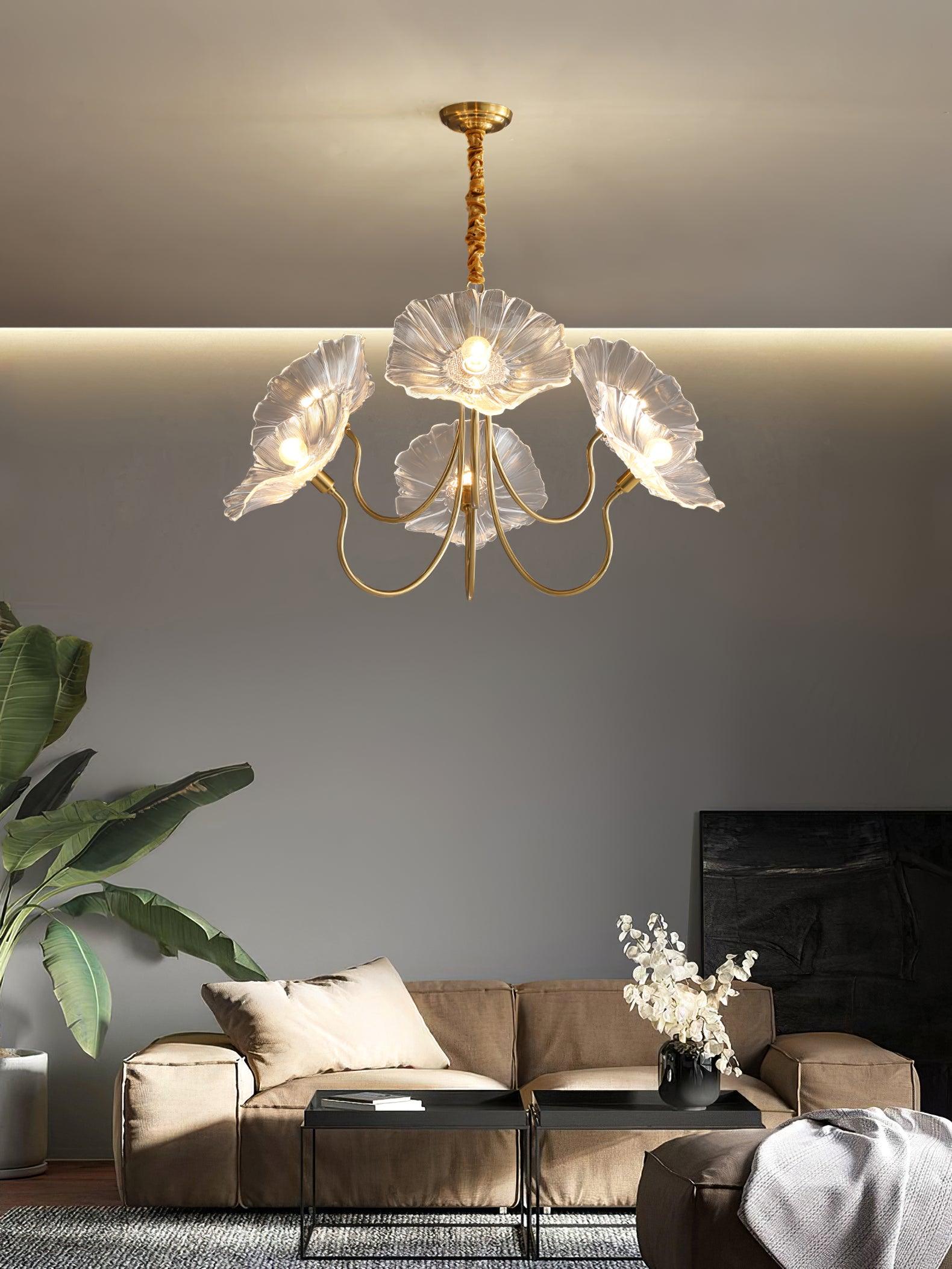 Artistic Glass Chandelier – Lotus Leaf Shape Hanging Ceiling Lamp