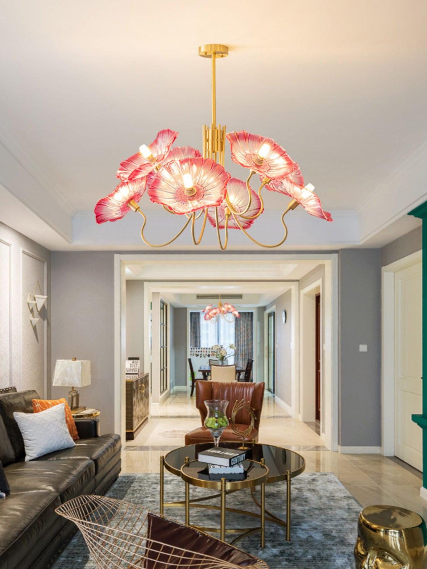 Artistic Glass Chandelier – Lotus Leaf Shape Hanging Ceiling Lamp