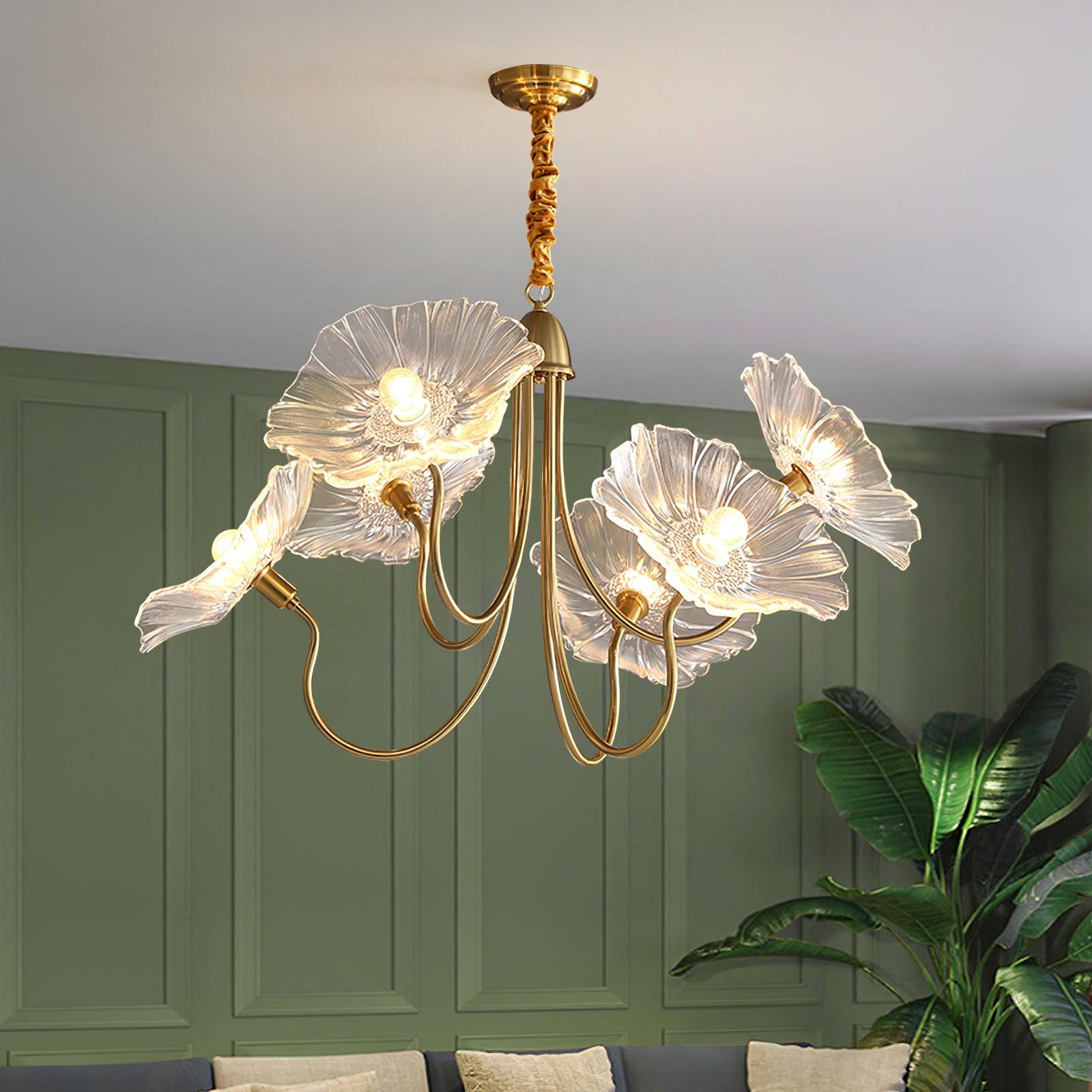 Artistic Glass Chandelier – Lotus Leaf Shape Hanging Ceiling Lamp