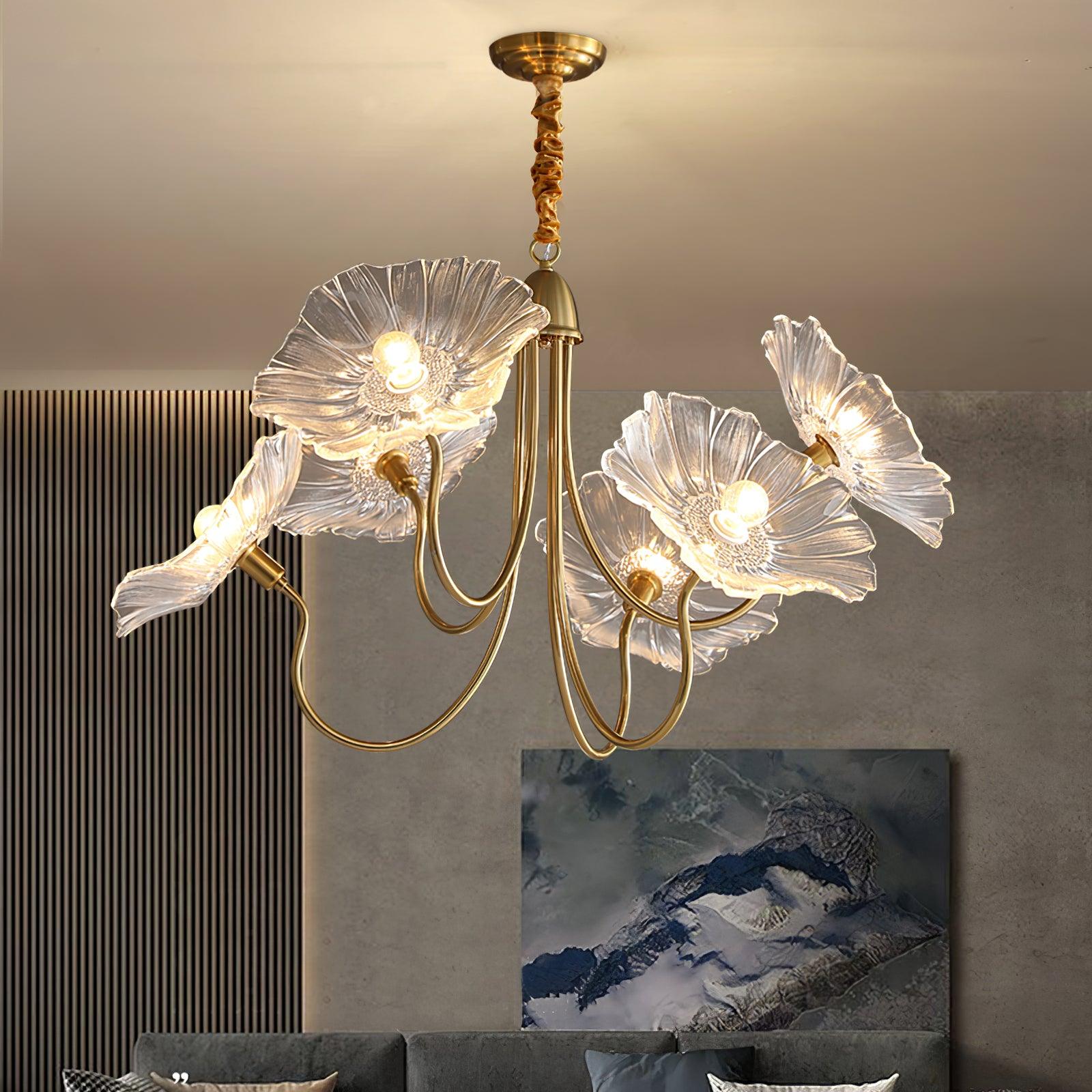 Artistic Glass Chandelier – Lotus Leaf Shape Hanging Ceiling Lamp