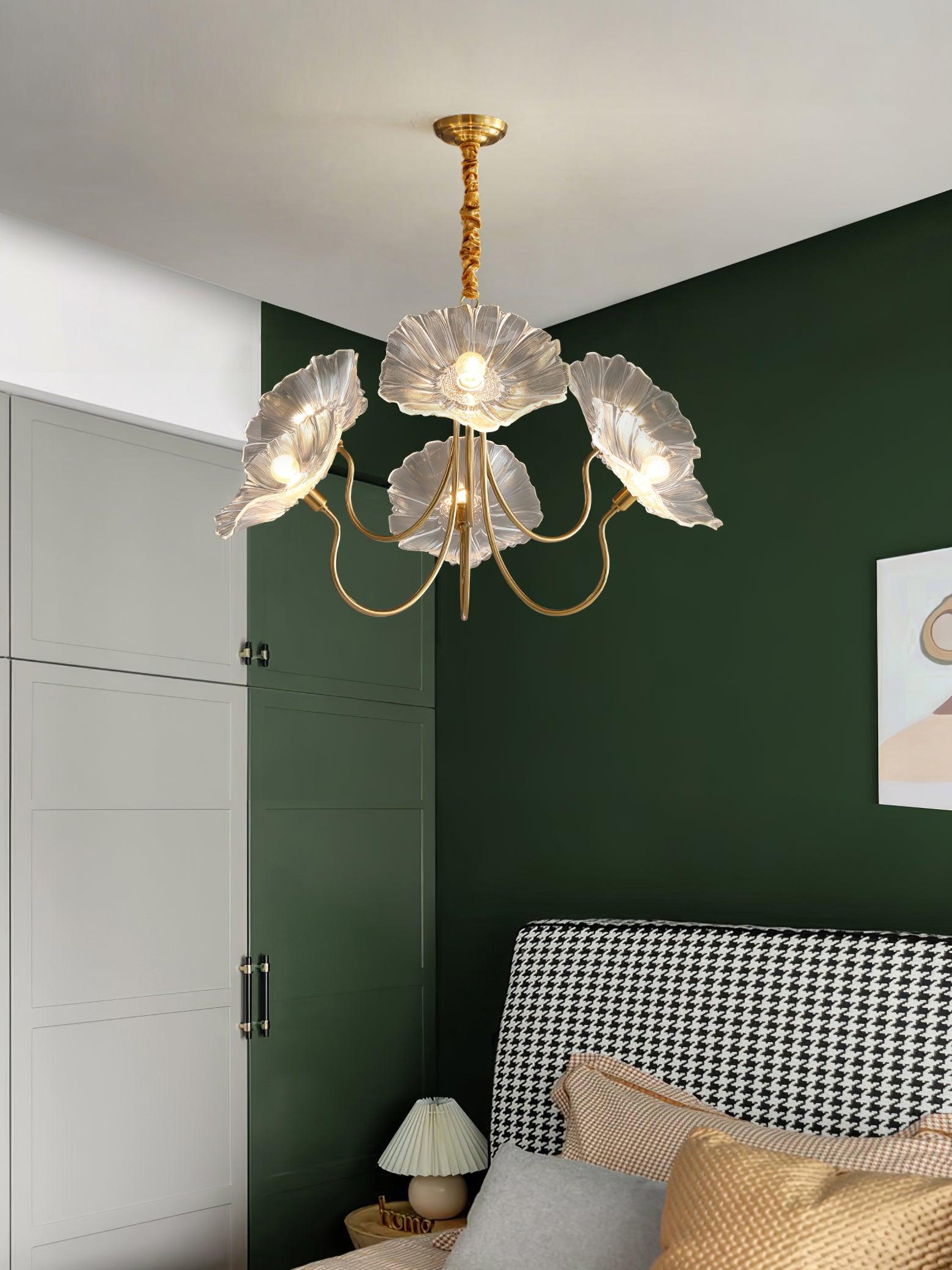 Artistic Glass Chandelier – Lotus Leaf Shape Hanging Ceiling Lamp