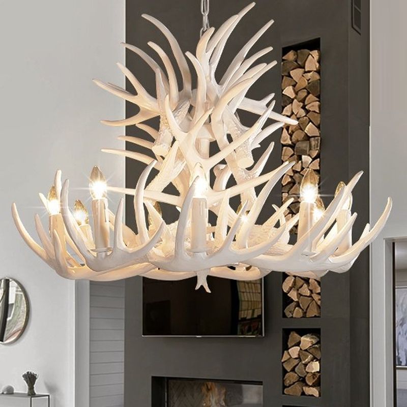 Deer Antler Inspired Chandelier – Resin & Metal Fixture