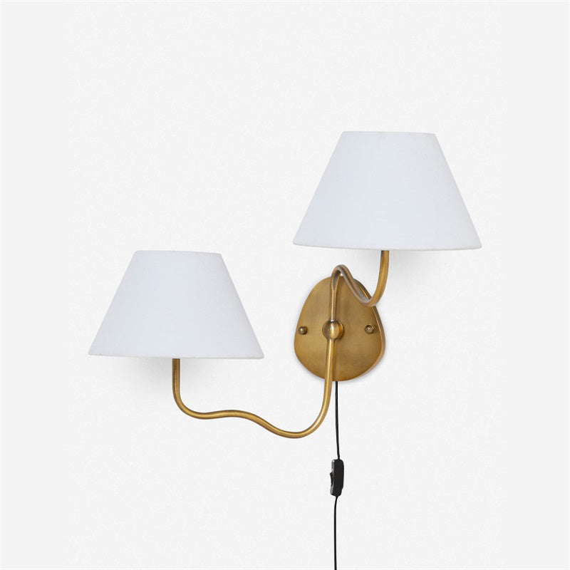 Brass Frame Plug-in Wall Sconce - Fabric Shade Design