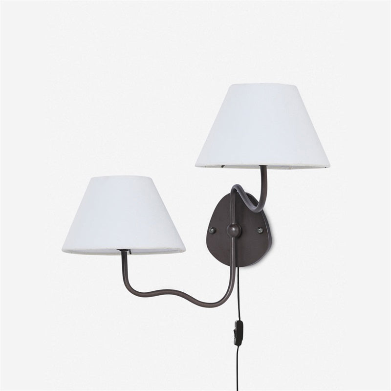 Brass Frame Plug-in Wall Sconce - Fabric Shade Design
