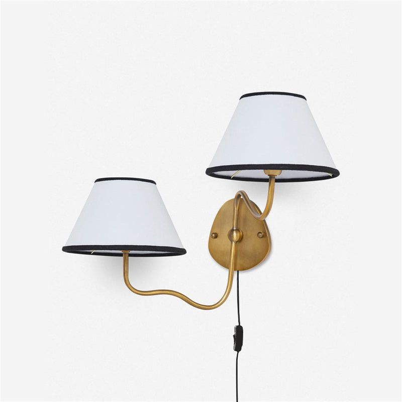 Brass Frame Plug-in Wall Sconce - Fabric Shade Design