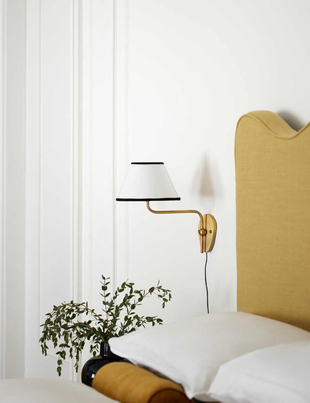 Brass Frame Plug-in Wall Sconce - Fabric Shade Design