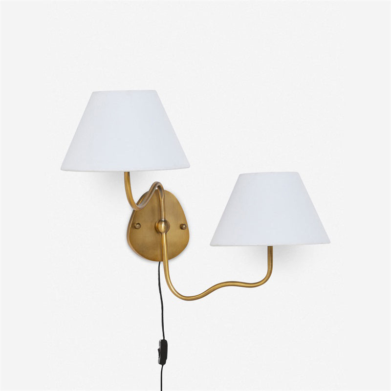 Brass Frame Plug-in Wall Sconce - Fabric Shade Design