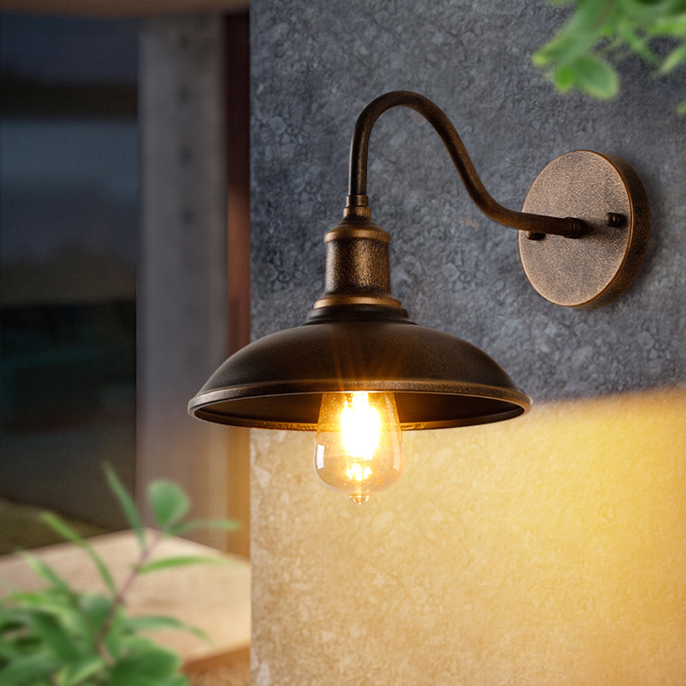 Weather-Resistant Outdoor Bowl Light with Rustic Brass Finish