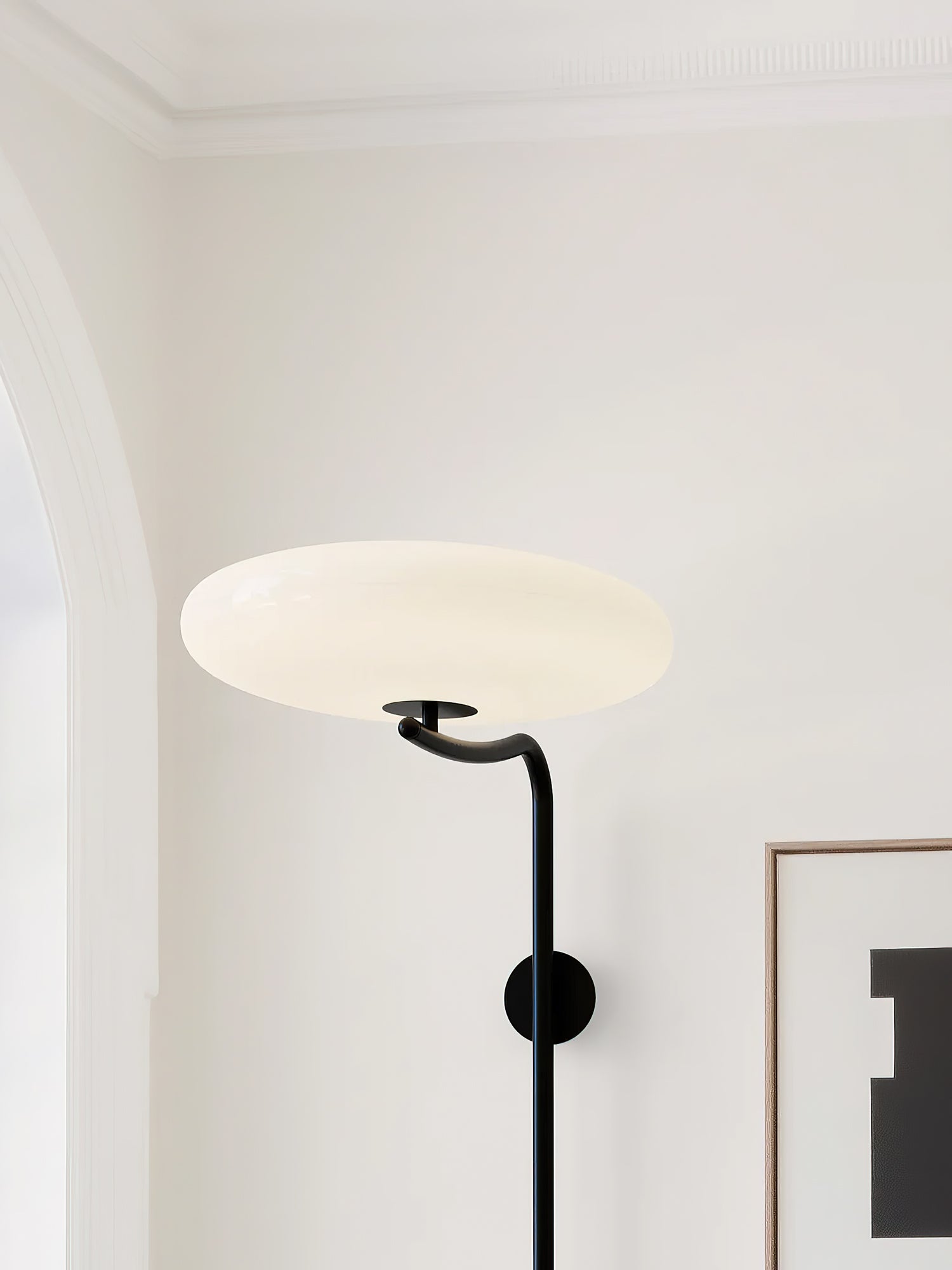 Minimalist LED Arc Wall Lamp – Plug-in Sconce With Circular Opal Shade