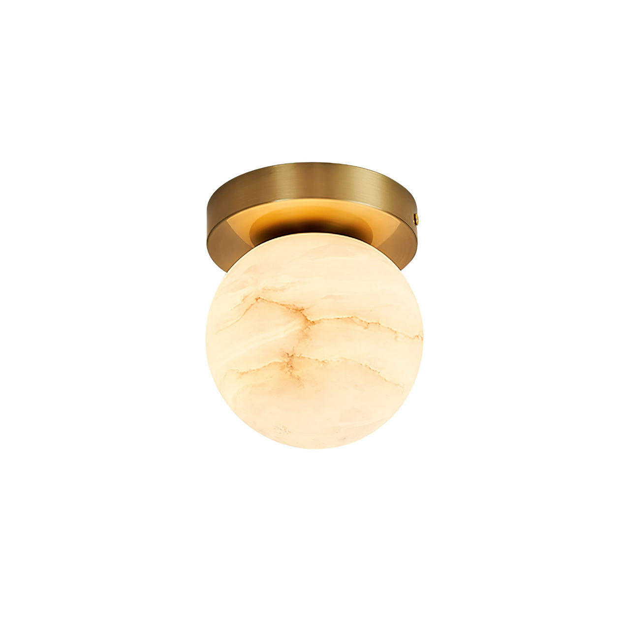 Alabaster and Brass Ceiling Light – Compact Flush Mount Fixture