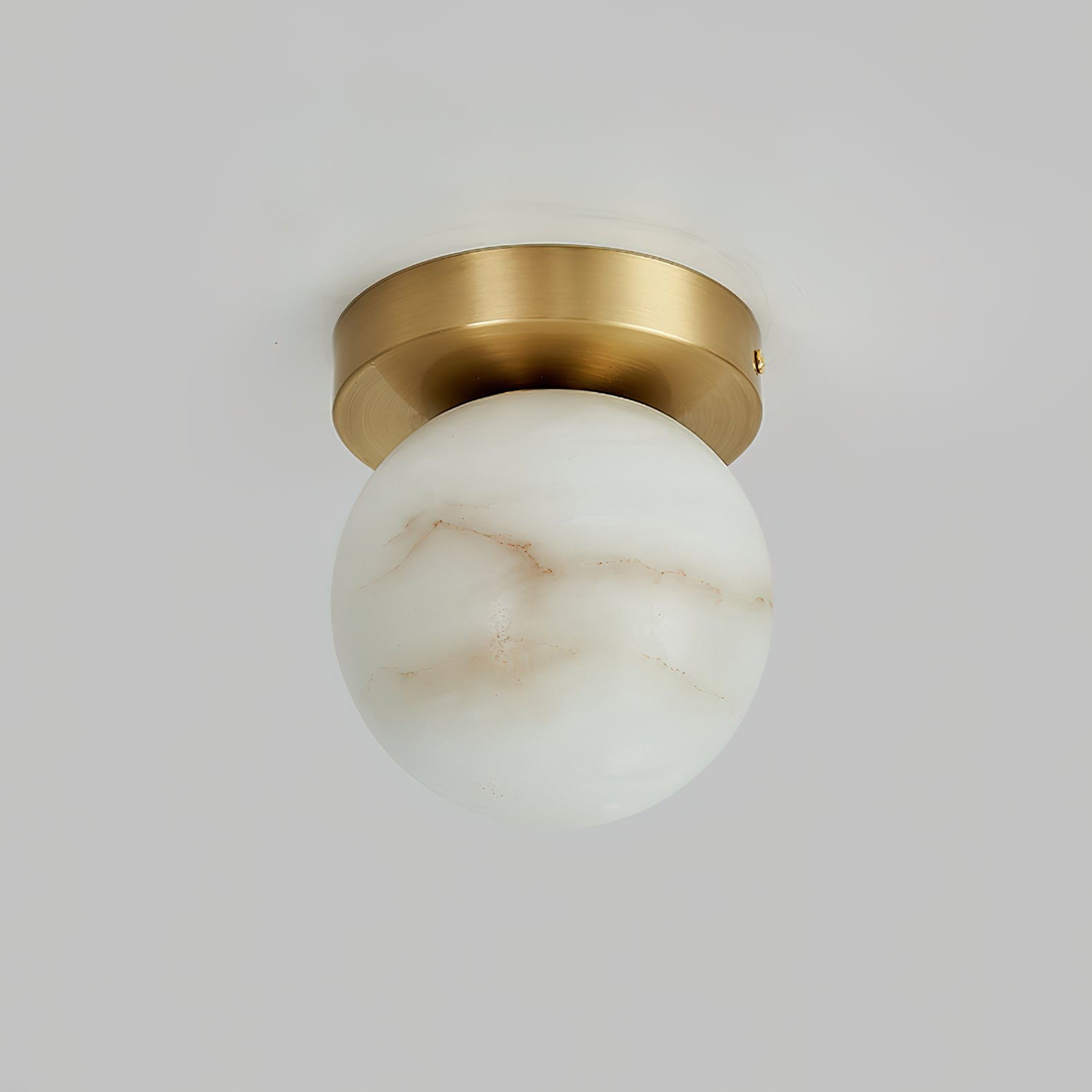 Alabaster and Brass Ceiling Light – Compact Flush Mount Fixture