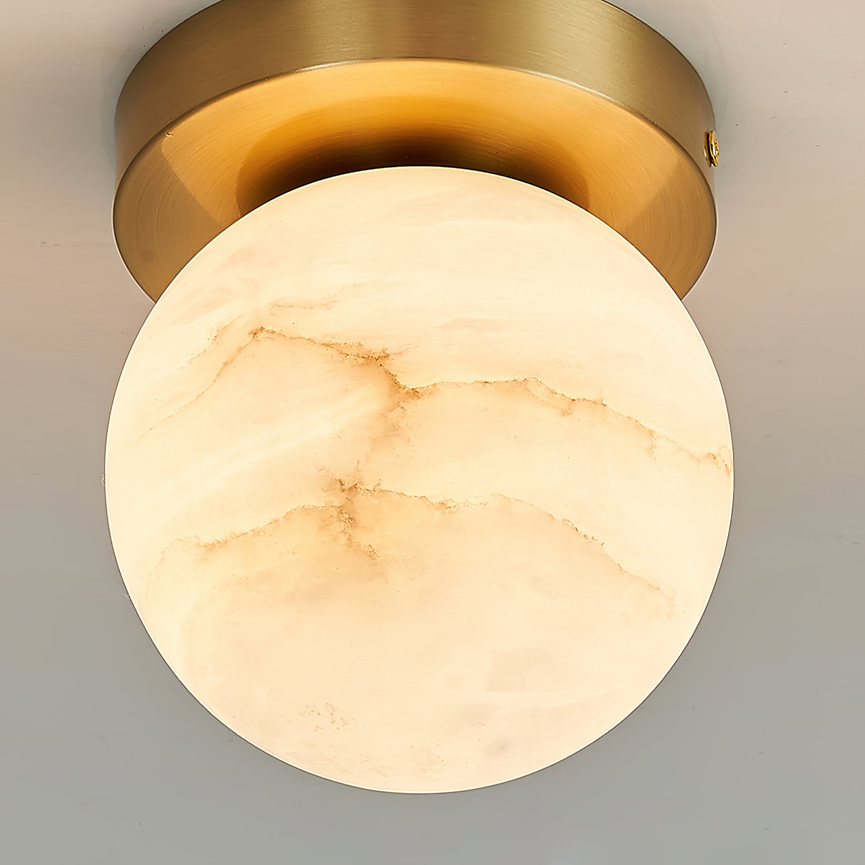 Alabaster and Brass Ceiling Light – Compact Flush Mount Fixture
