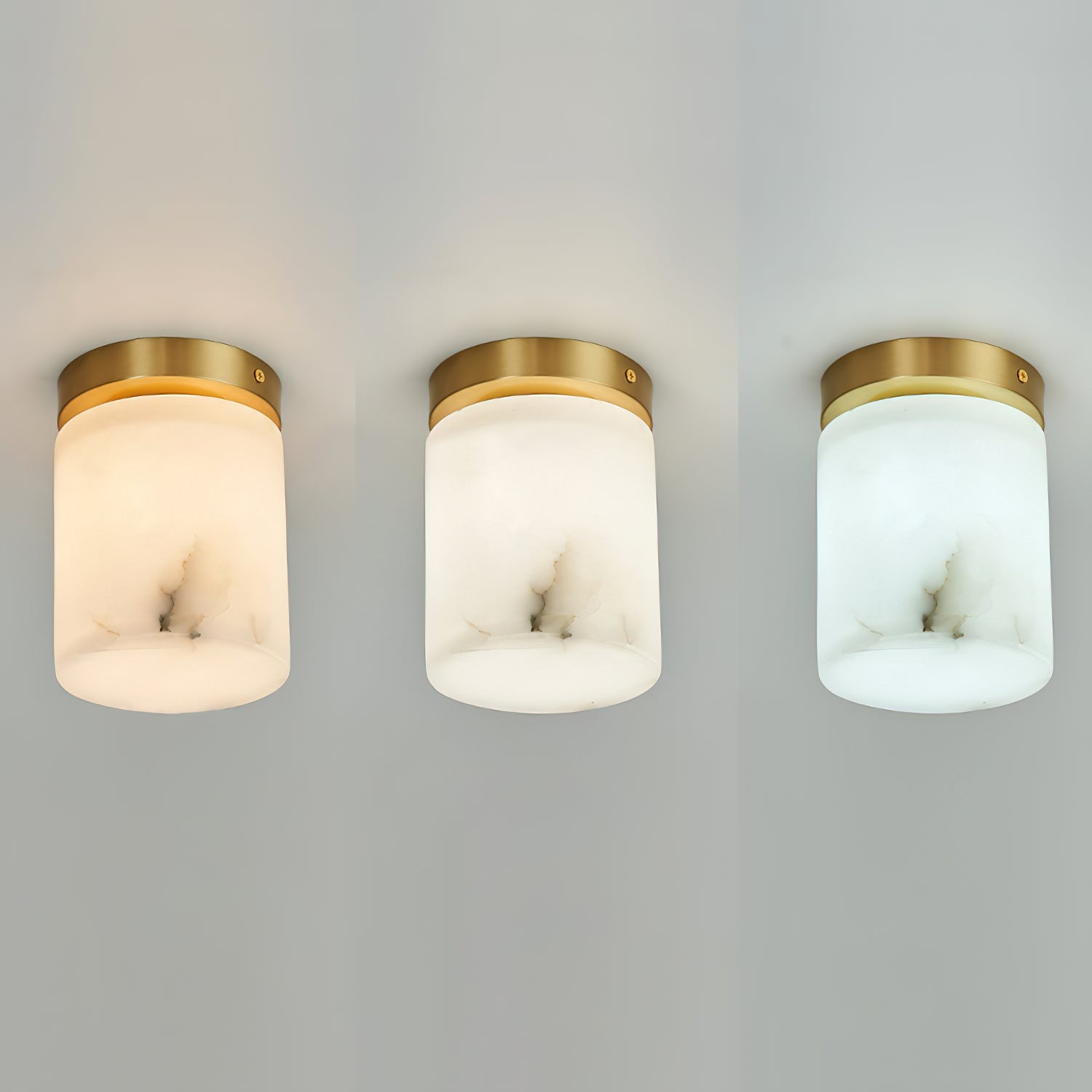 Alabaster and Brass Ceiling Light – Compact Flush Mount Fixture