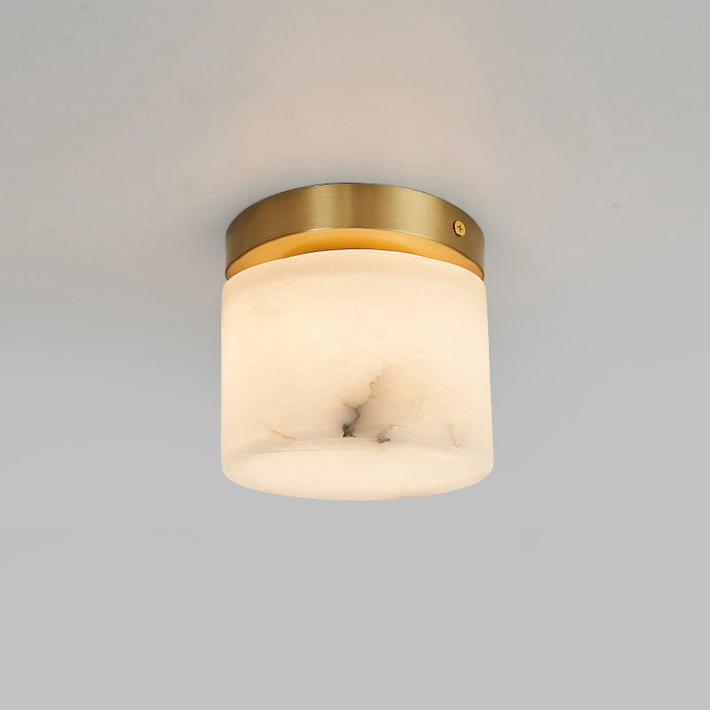 Alabaster and Brass Ceiling Light – Compact Flush Mount Fixture