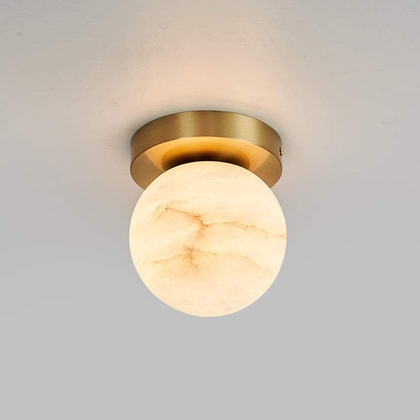 Alabaster and Brass Ceiling Light – Compact Flush Mount Fixture