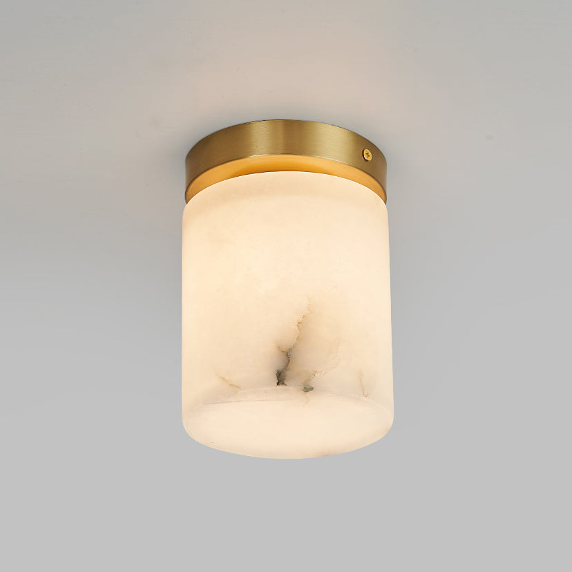 Alabaster and Brass Ceiling Light – Compact Flush Mount Fixture