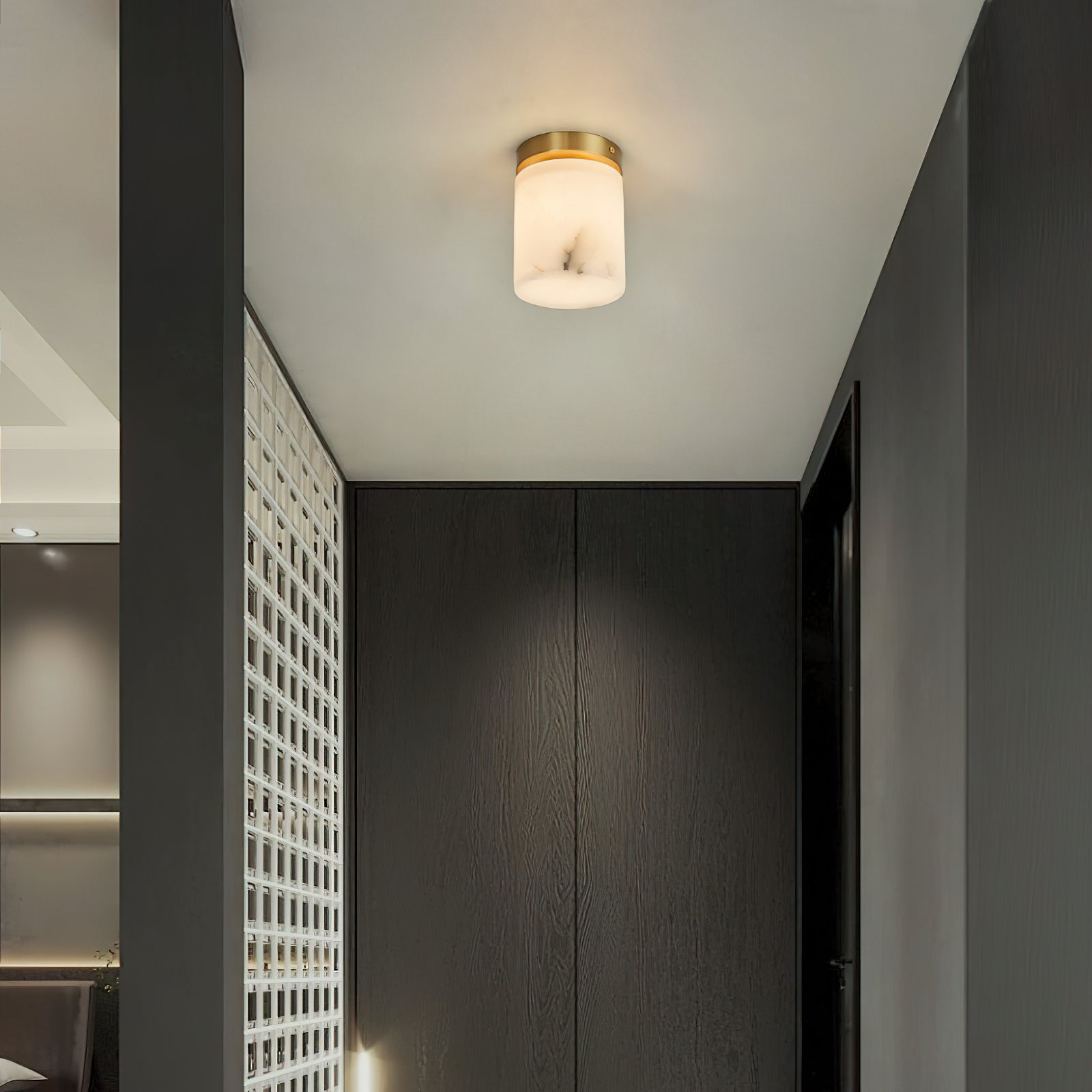 Alabaster and Brass Ceiling Light – Compact Flush Mount Fixture