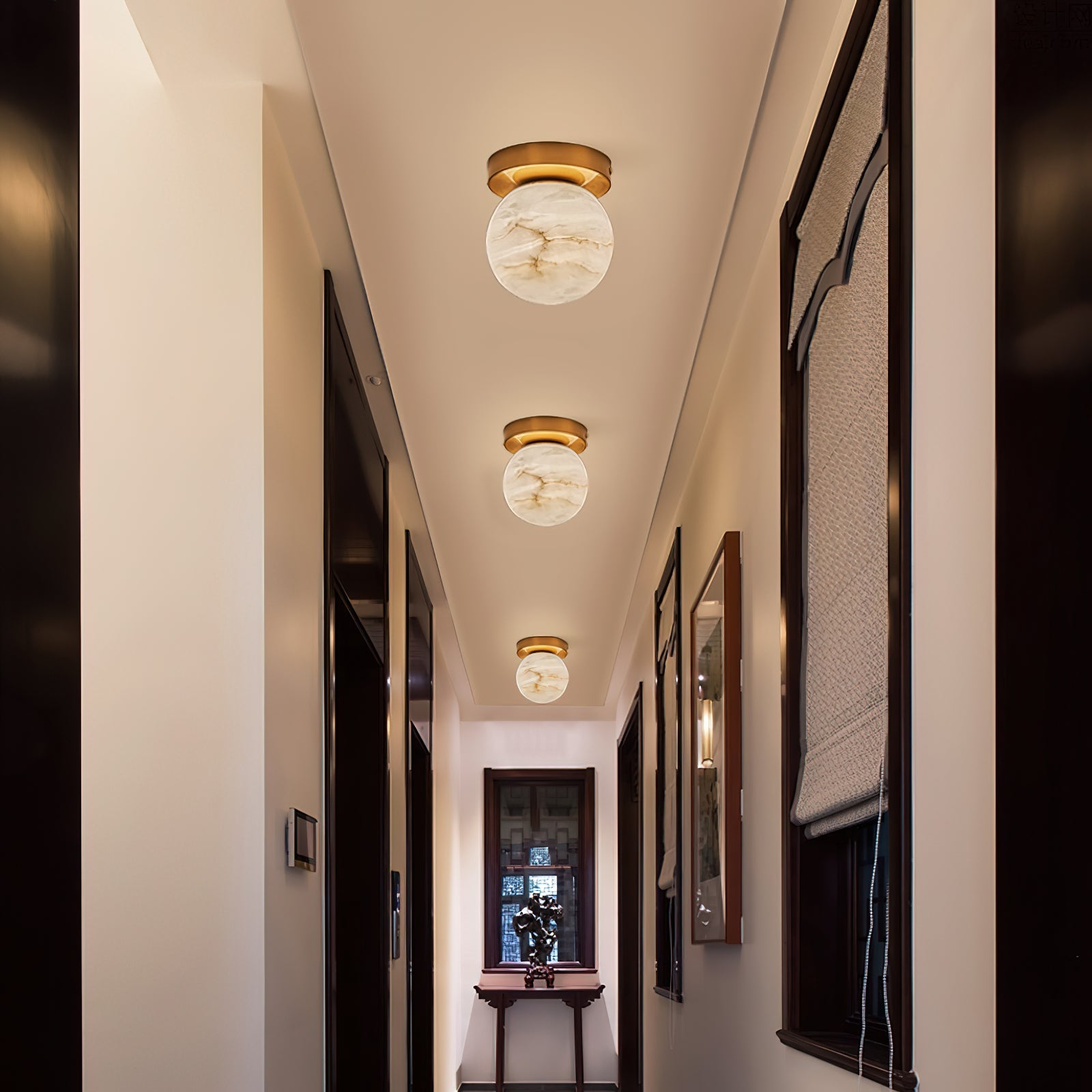 Alabaster and Brass Ceiling Light – Compact Flush Mount Fixture