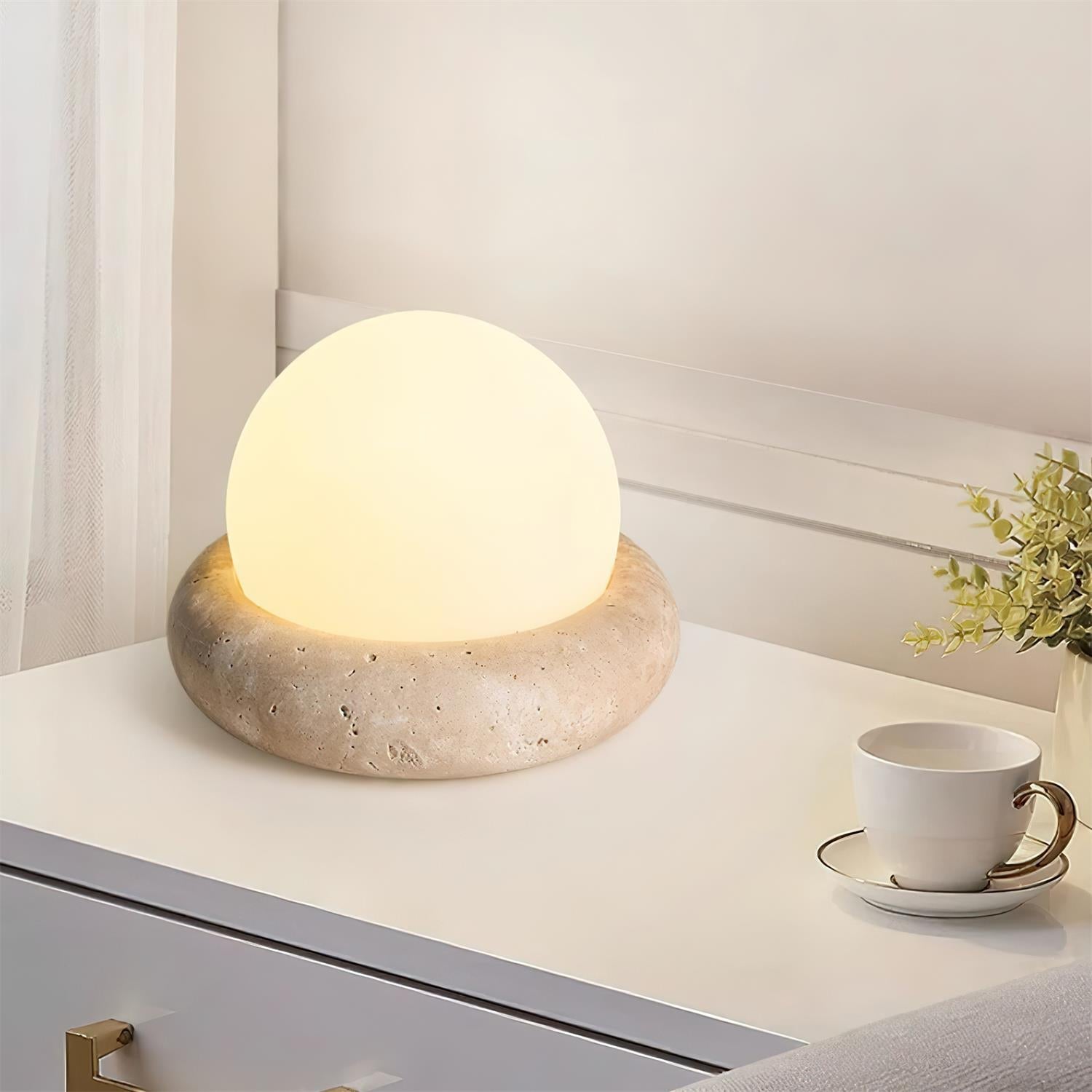 Modern Beige Travertine Table Lamp – Soft Ambient Lighting