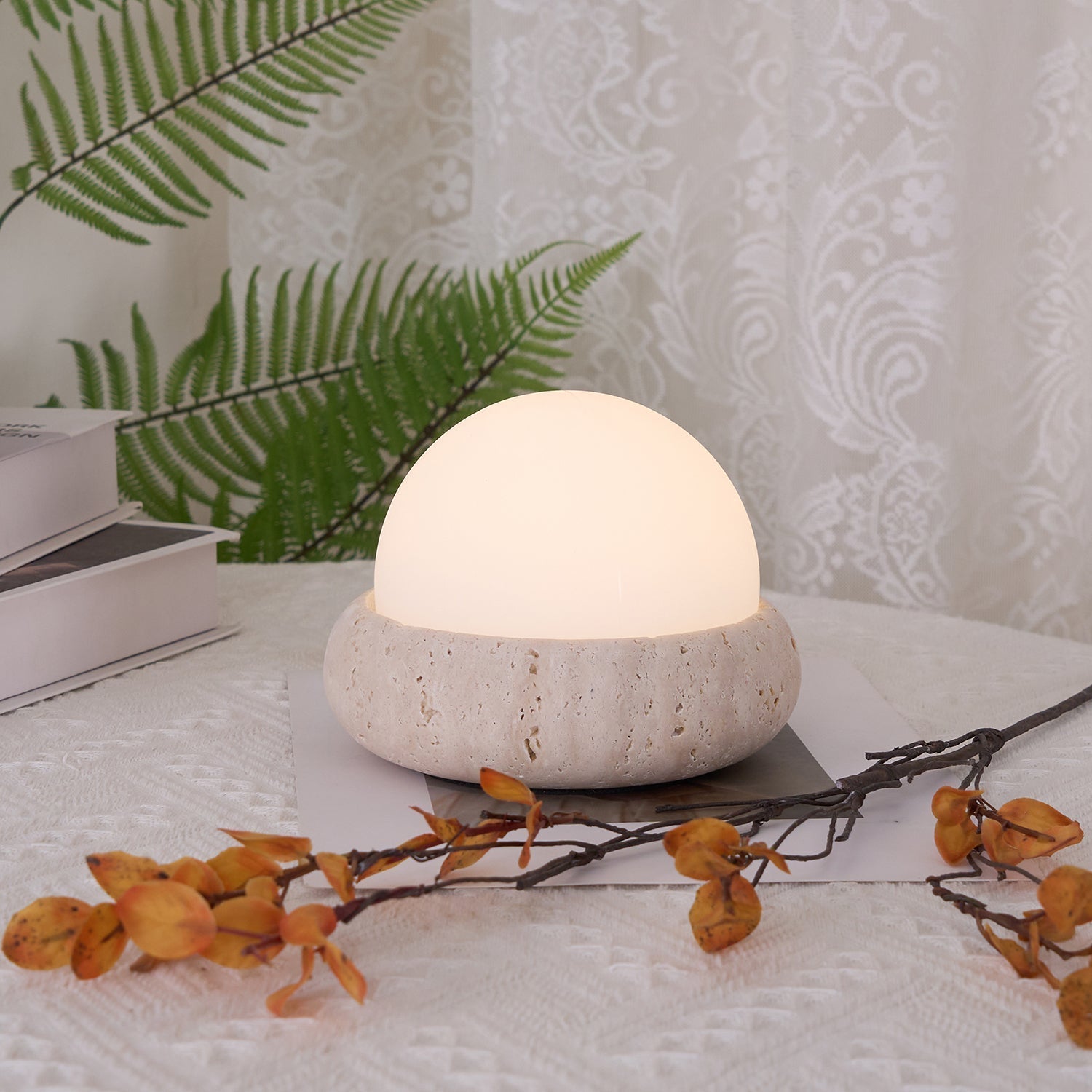 Modern Beige Travertine Table Lamp – Soft Ambient Lighting