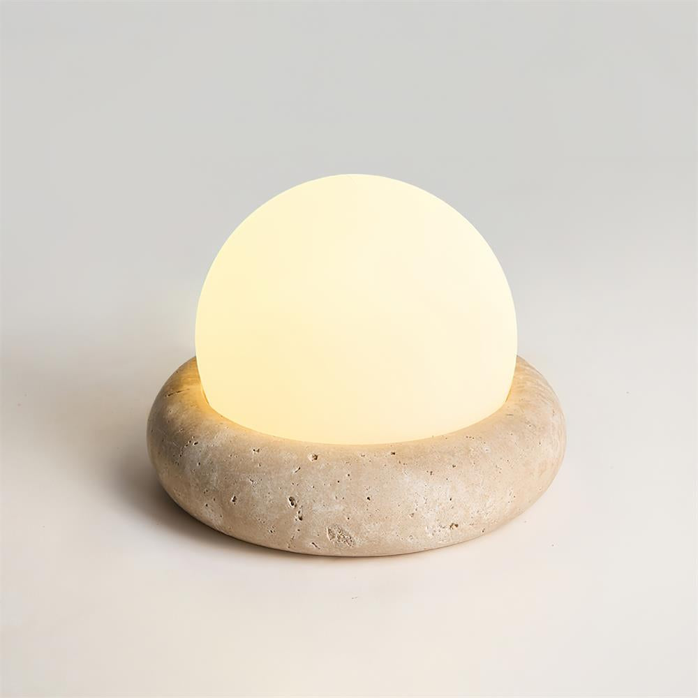 Modern Beige Travertine Table Lamp – Soft Ambient Lighting