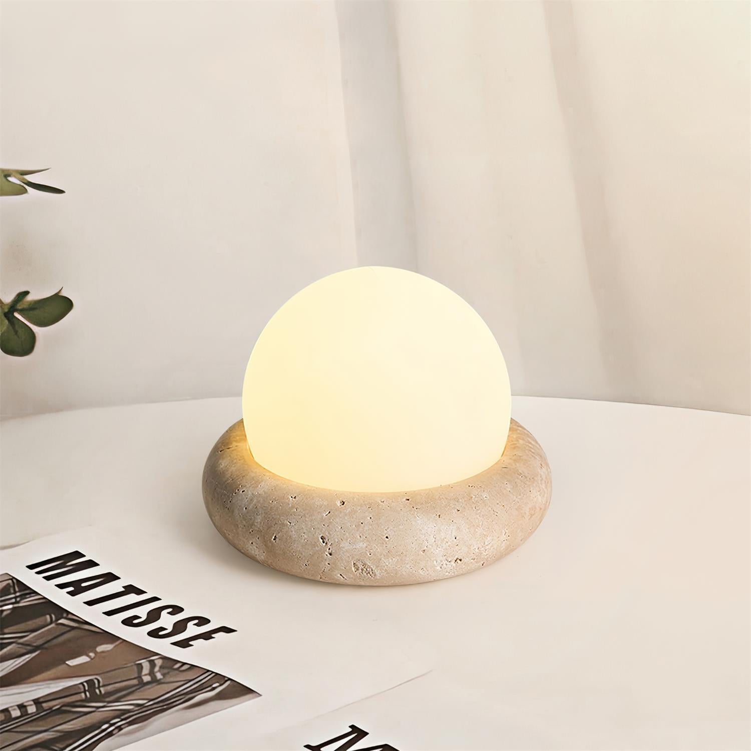 Modern Beige Travertine Table Lamp – Soft Ambient Lighting