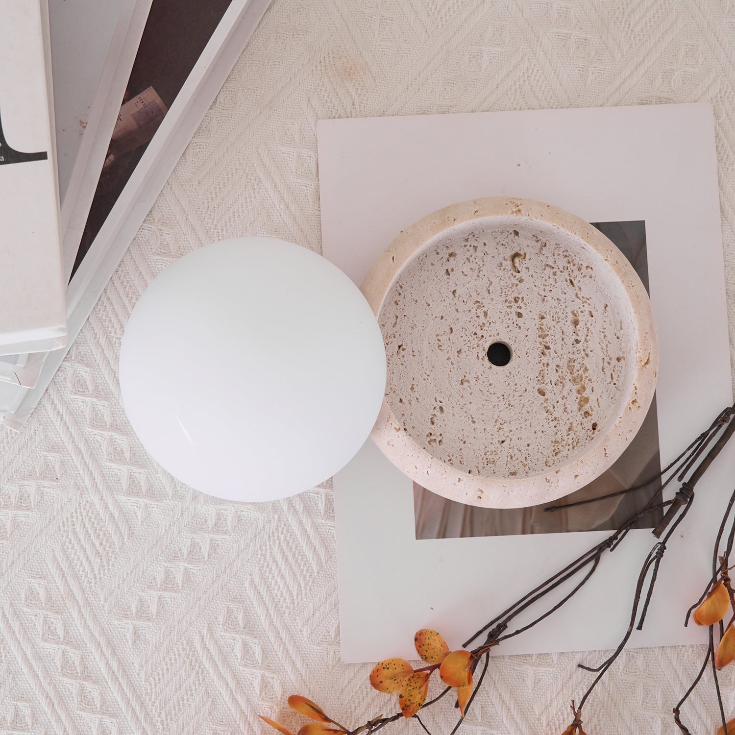 Modern Beige Travertine Table Lamp – Soft Ambient Lighting