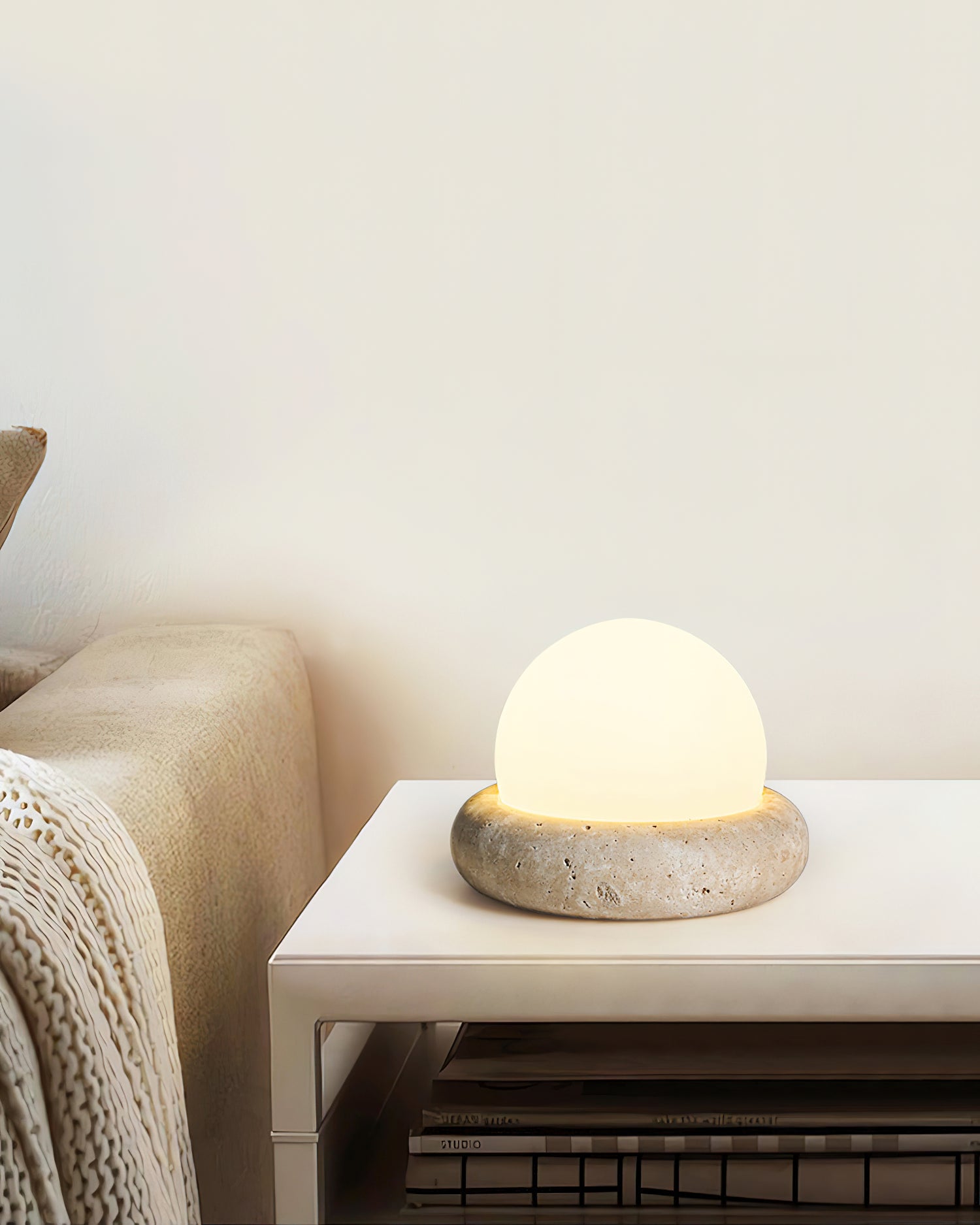 Modern Beige Travertine Table Lamp – Soft Ambient Lighting