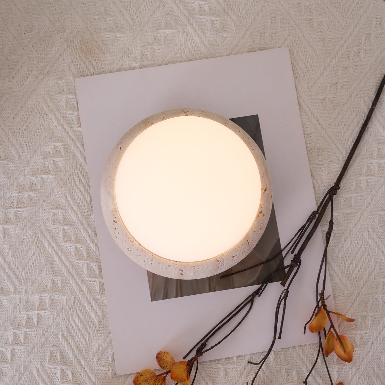 Modern Beige Travertine Table Lamp – Soft Ambient Lighting