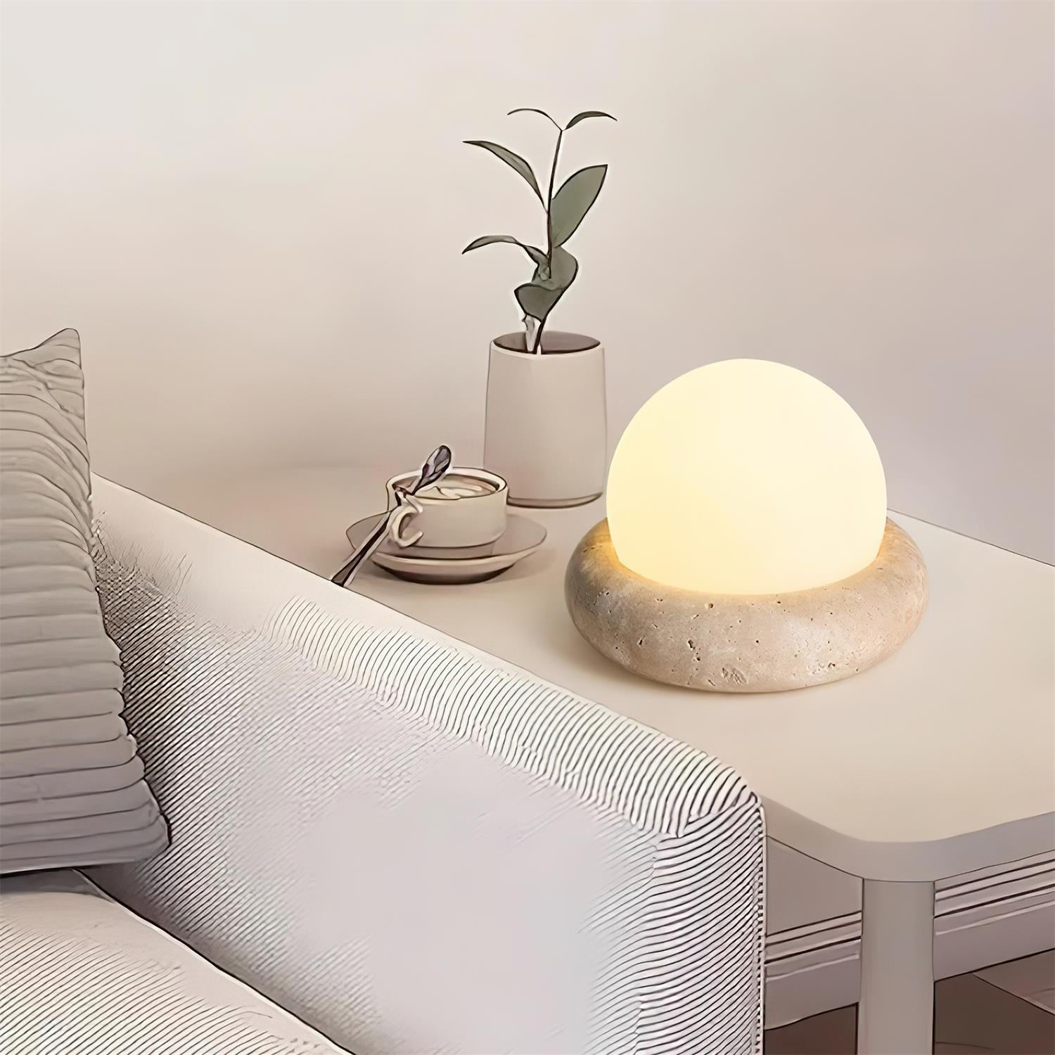 Modern Beige Travertine Table Lamp – Soft Ambient Lighting