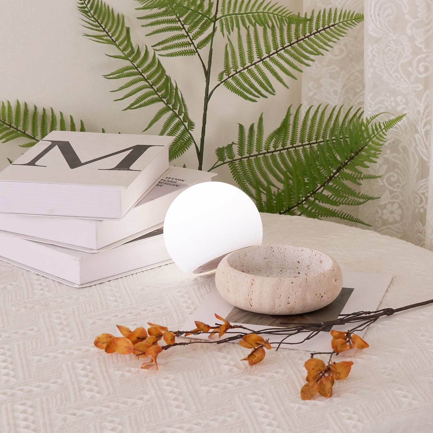 Modern Beige Travertine Table Lamp – Soft Ambient Lighting