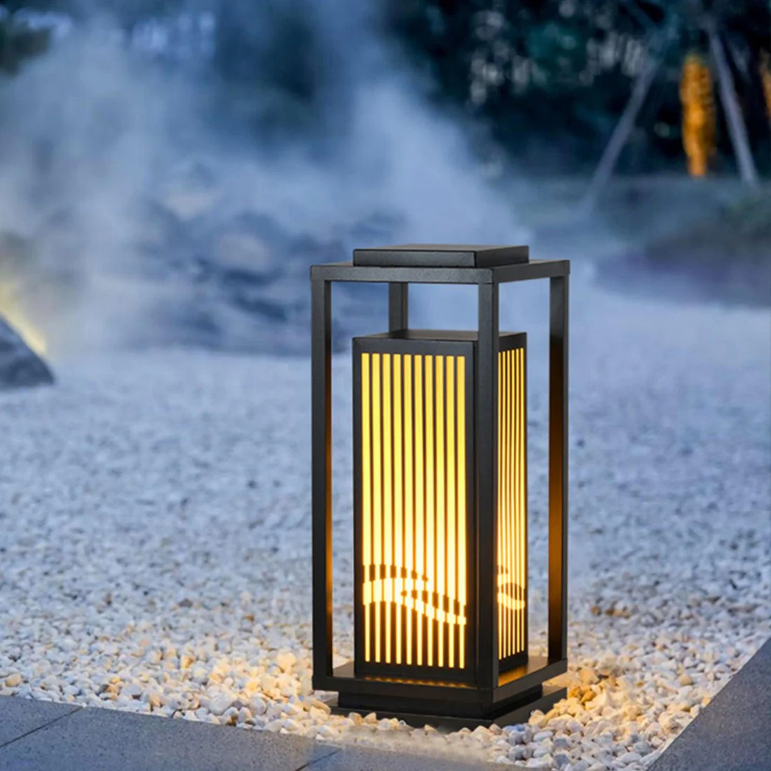 Solar-Powered Cage Outdoor Post Light