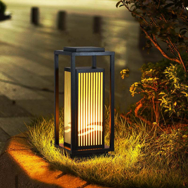 Solar-Powered Cage Outdoor Post Light