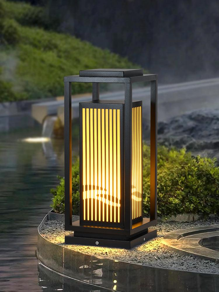 Solar-Powered Cage Outdoor Post Light