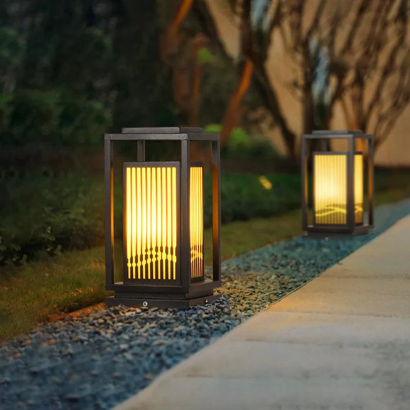 Solar-Powered Cage Outdoor Post Light
