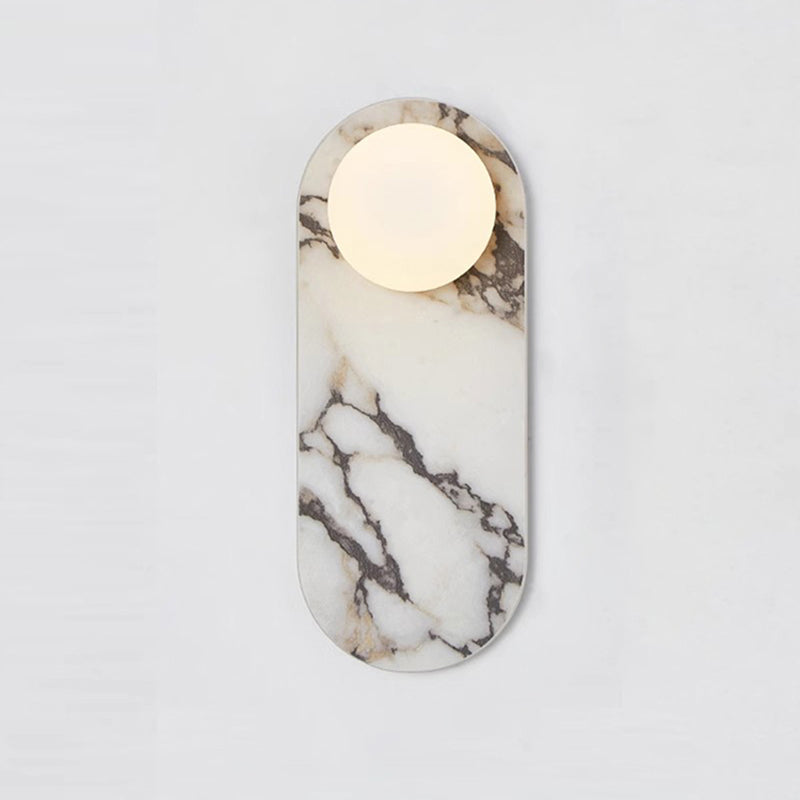 Marble Wall Sconce with Opaline Glass Globe – Mid-Century Inspired Light