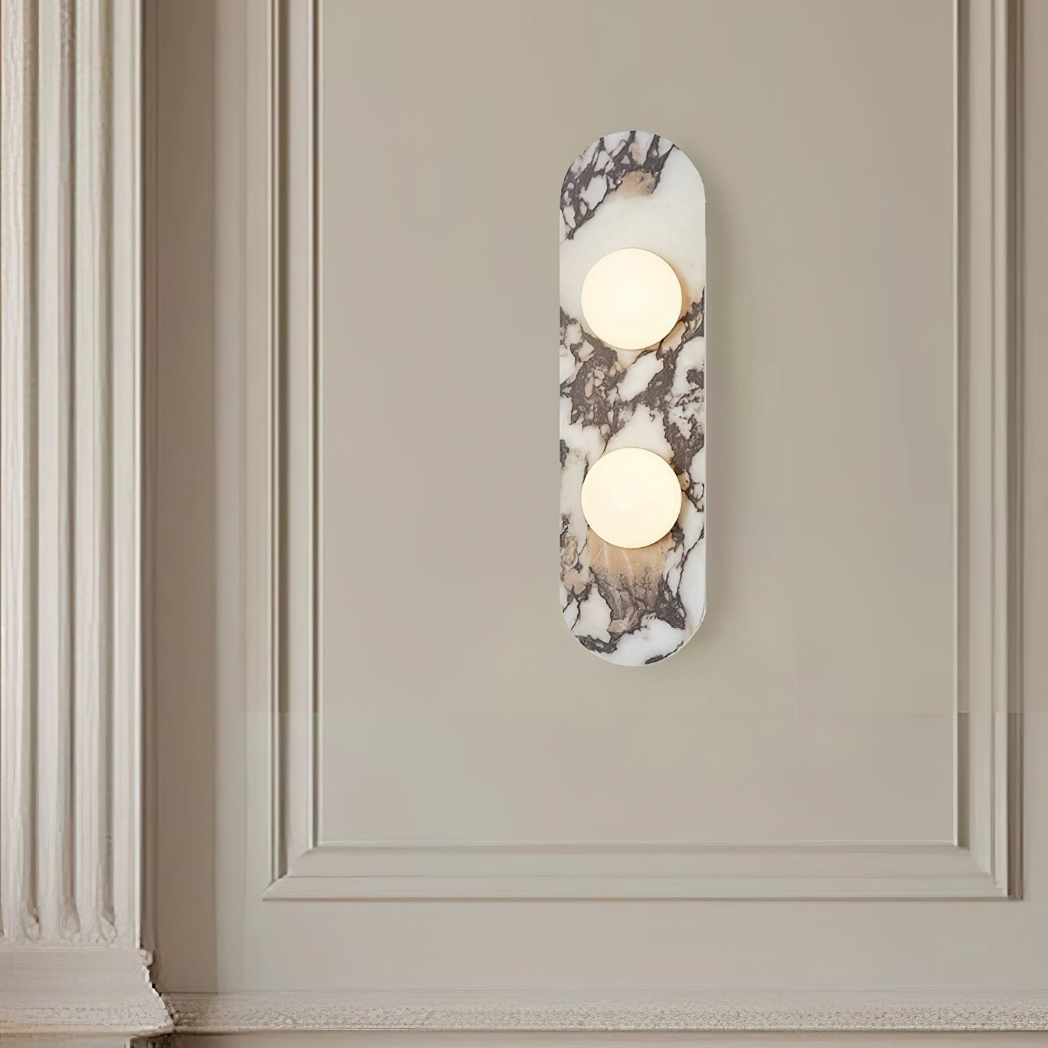 Marble Wall Sconce with Opaline Glass Globe – Mid-Century Inspired Light