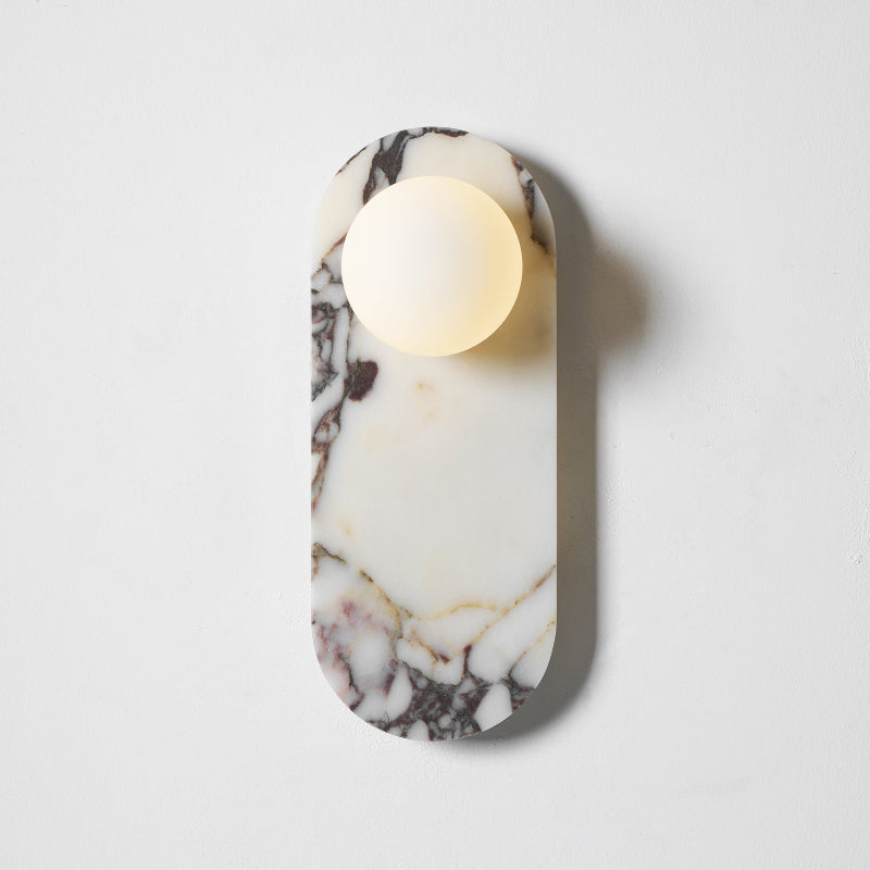 Marble Wall Sconce with Opaline Glass Globe – Mid-Century Inspired Light