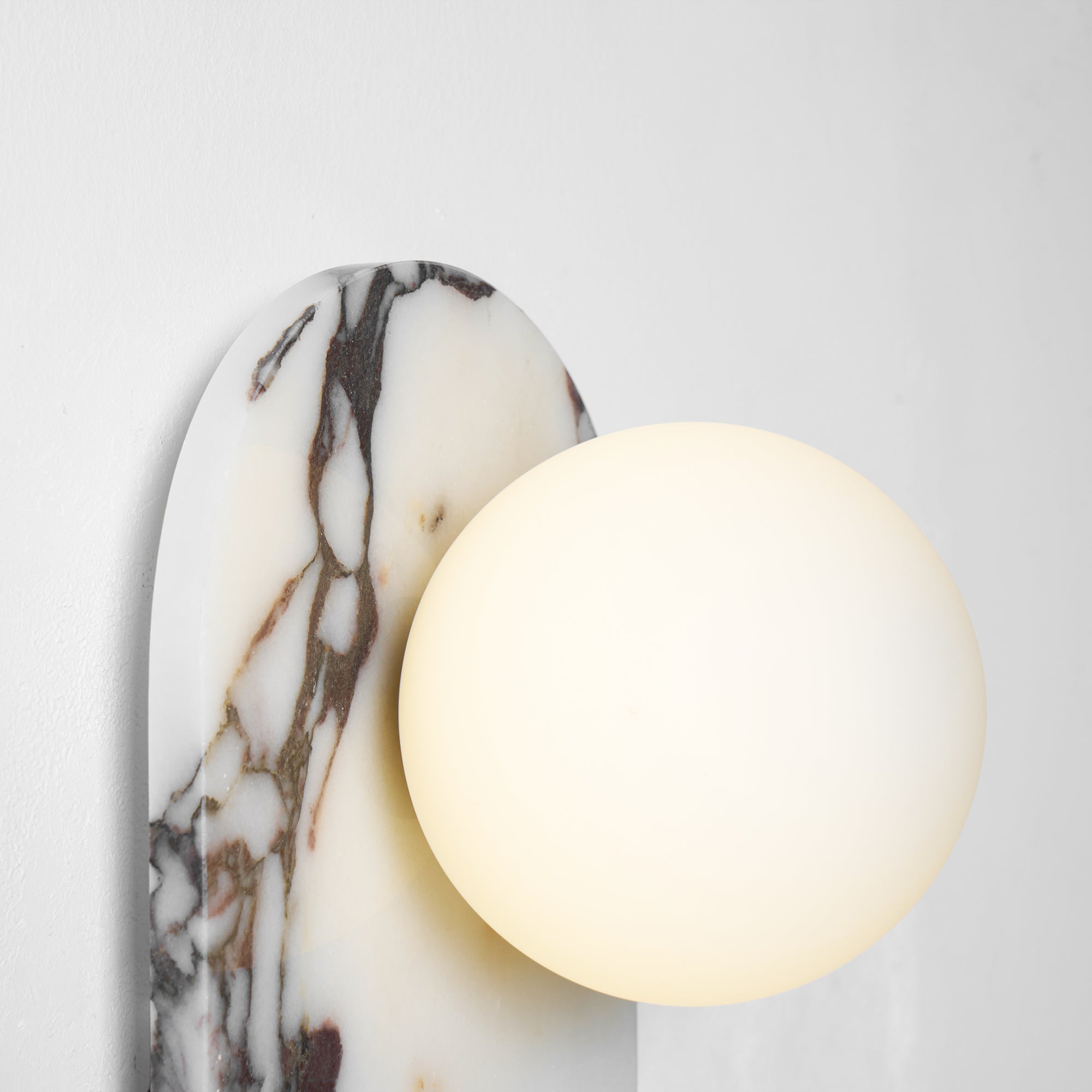 Marble Wall Sconce with Opaline Glass Globe – Mid-Century Inspired Light