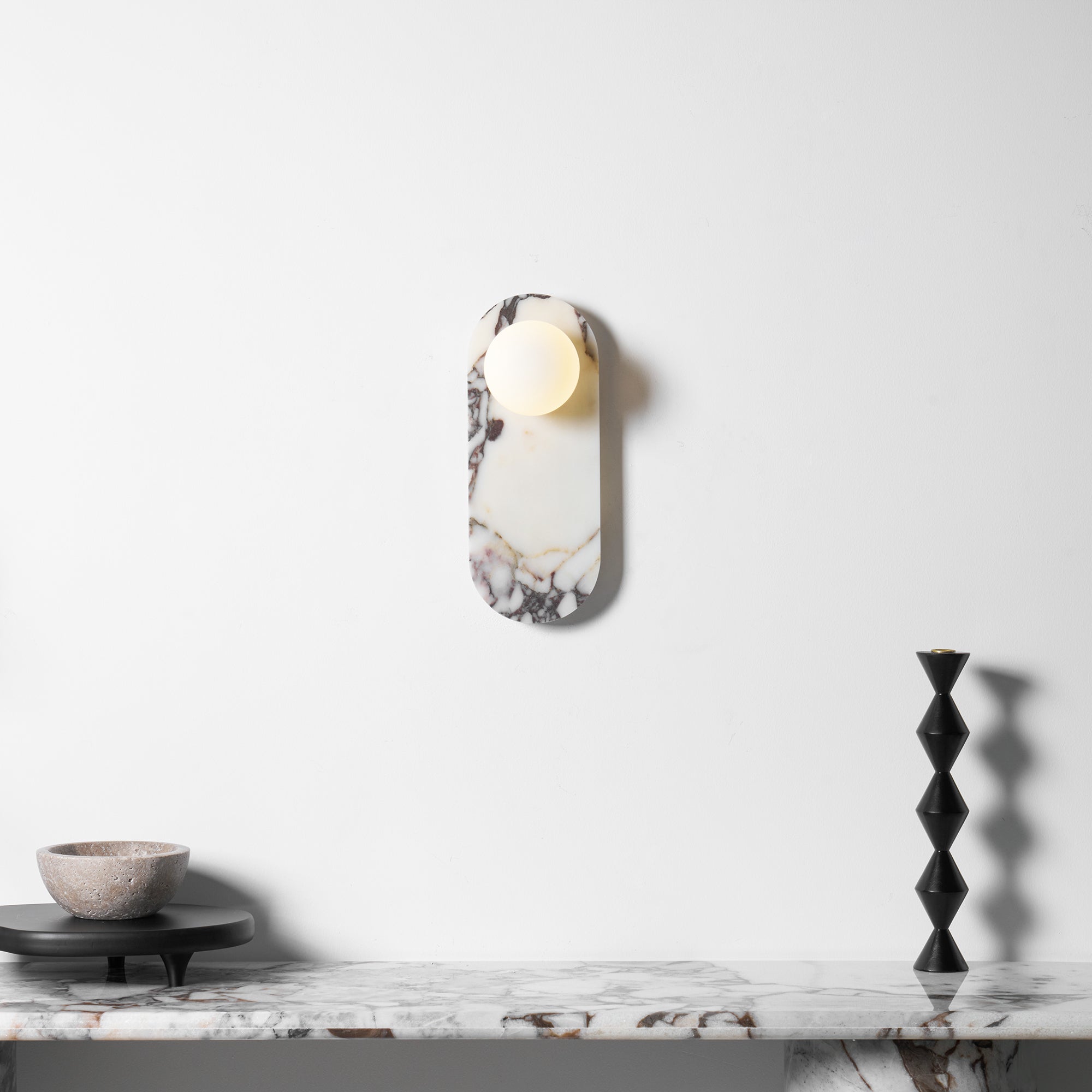 Marble Wall Sconce with Opaline Glass Globe – Mid-Century Inspired Light