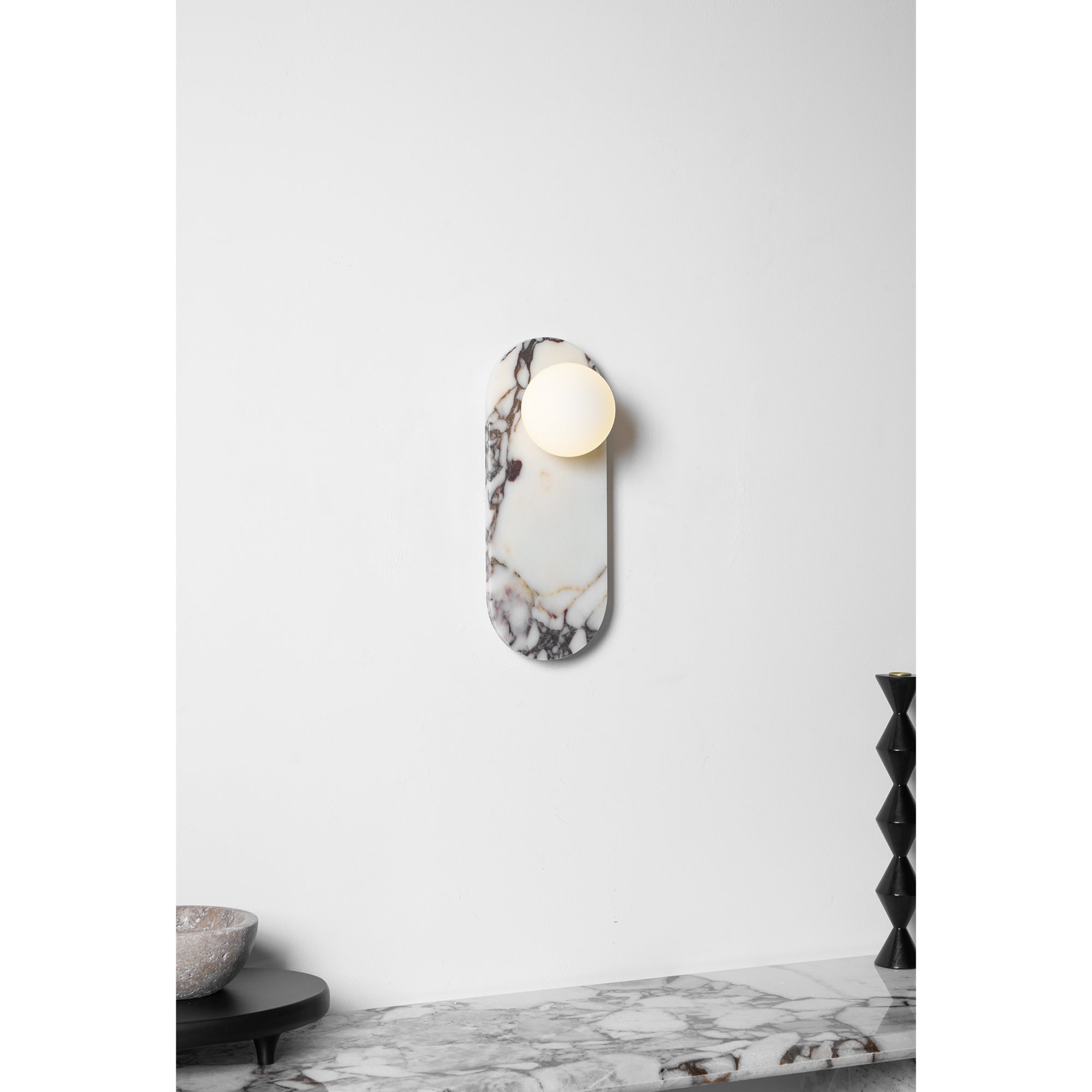 Marble Wall Sconce with Opaline Glass Globe – Mid-Century Inspired Light